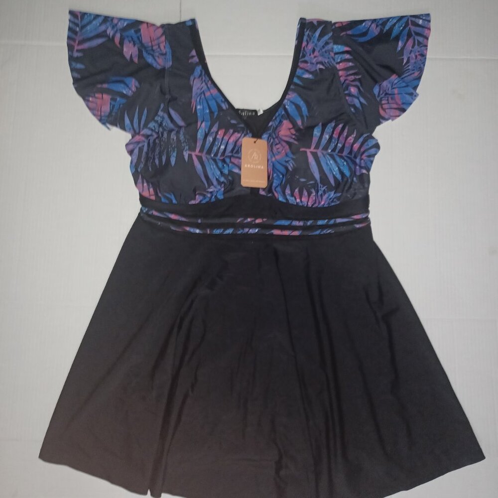 AROLINA TROPICAL LEAF PRINT SWIM DRESS